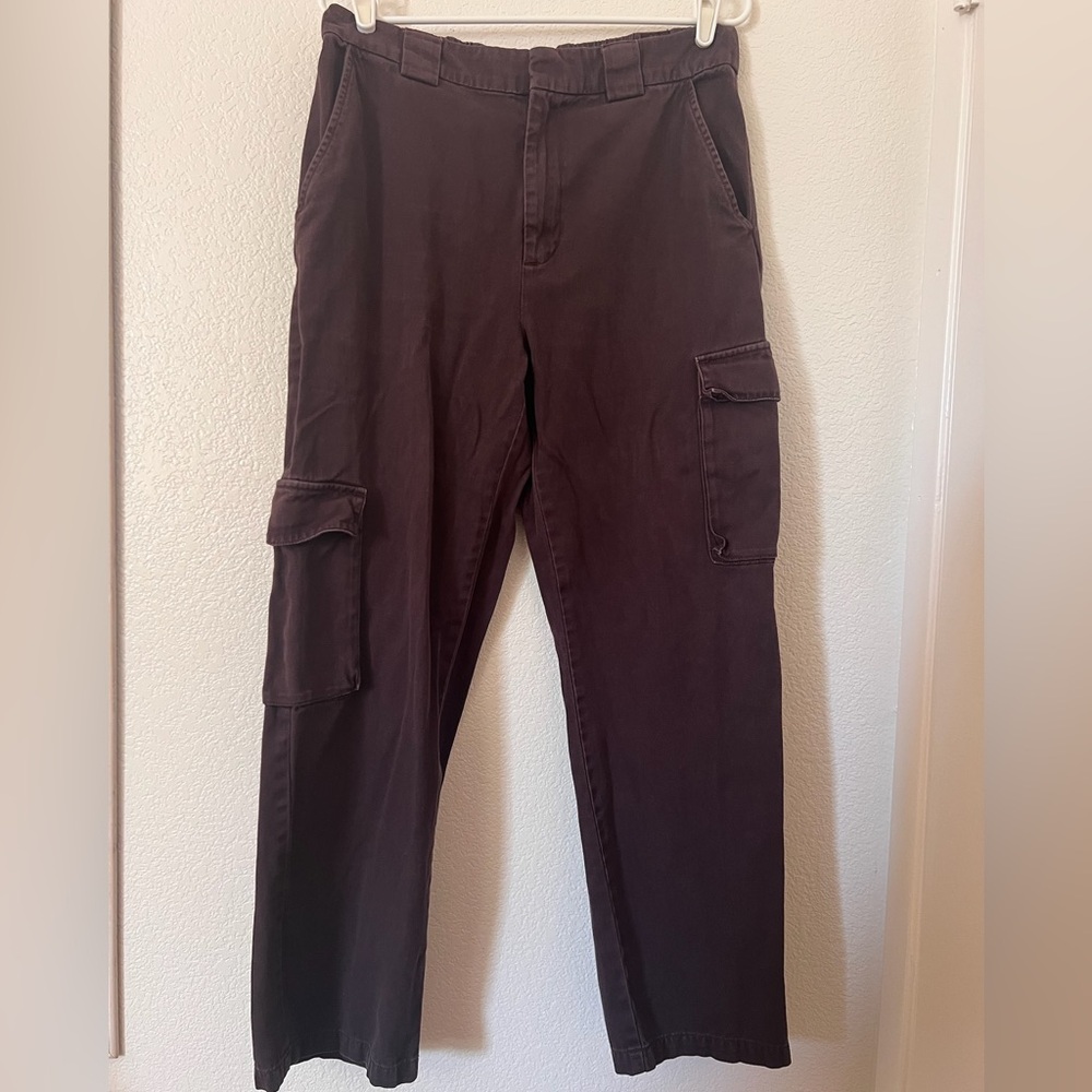 Tna Ladies‎ Large Dark Brown Cargo Pants Straight Leg Utility Pockets Belt Loops
